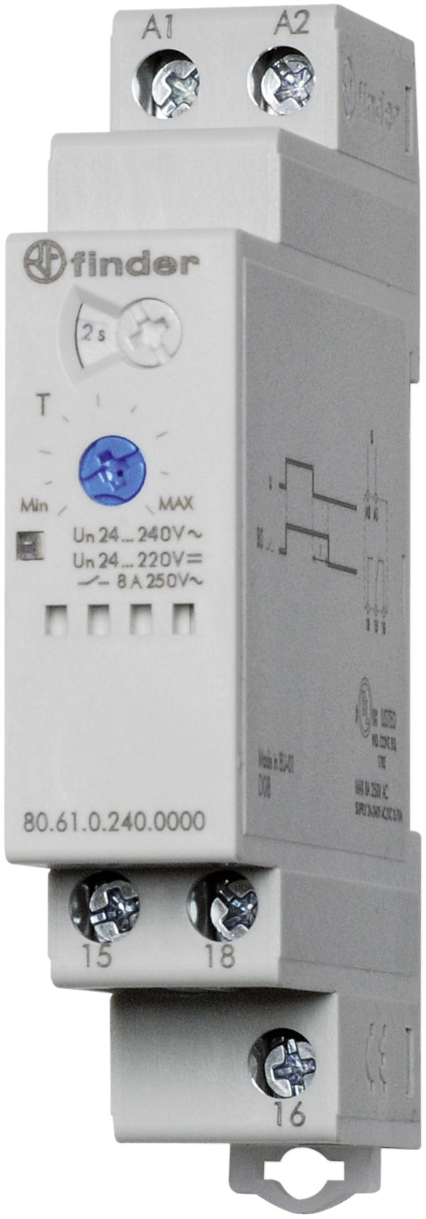 Relais temporisé AMD Finder 80.61, 1C 8A 24…240VAC/DC retardé au déclench.180s