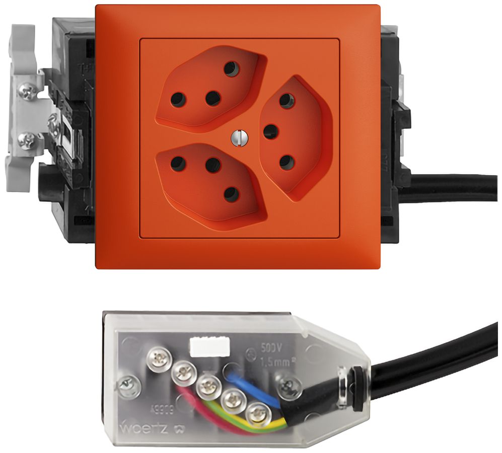 EB-Steckdose EDIZIOdue 3×T13 L1 53mm Snap orange für Technofil