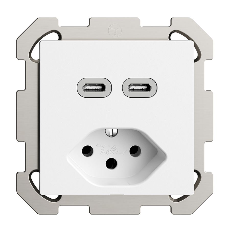Prise ENC USB 2×type C + type 13 Feller EDIZIOdue FM 230V 3000mA blanc