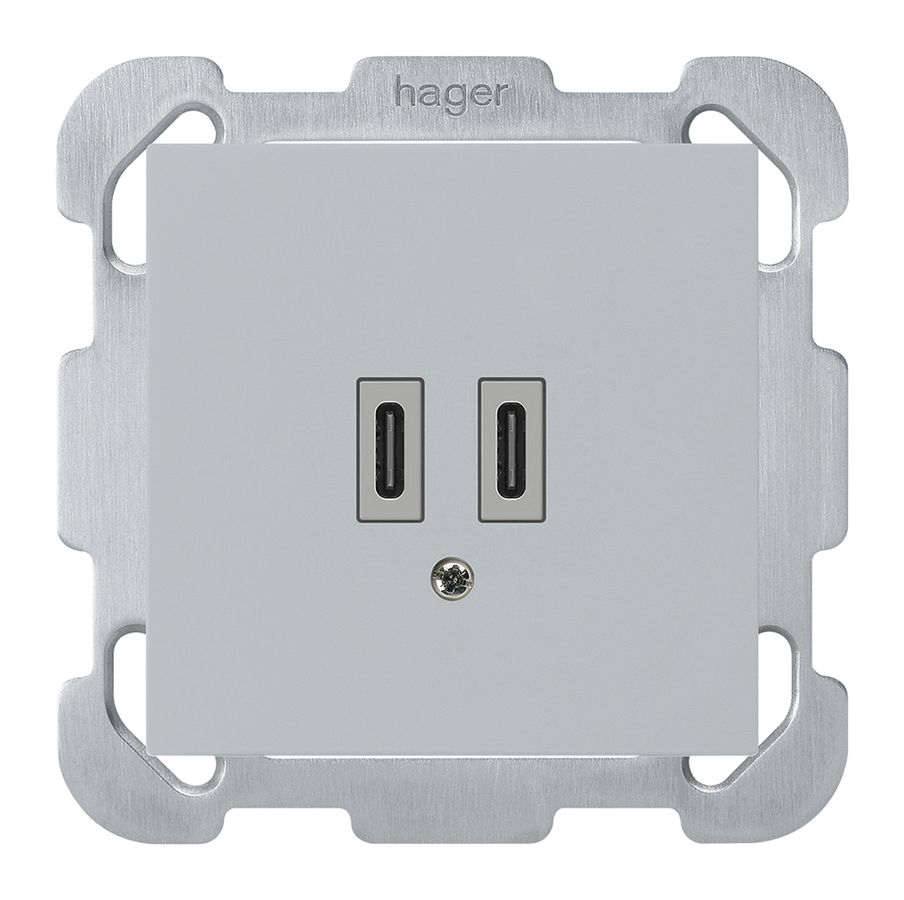 UP-USB-Ladesteckdose Hager kallysto C-C 20W 5V 77×77mm grau