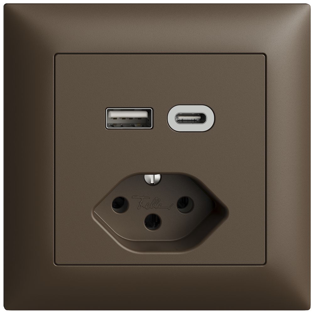 UP-Steckdose USB Typ A+C + Typ 13 Feller EDIZIOdue FMI 230V 3000mA coffee