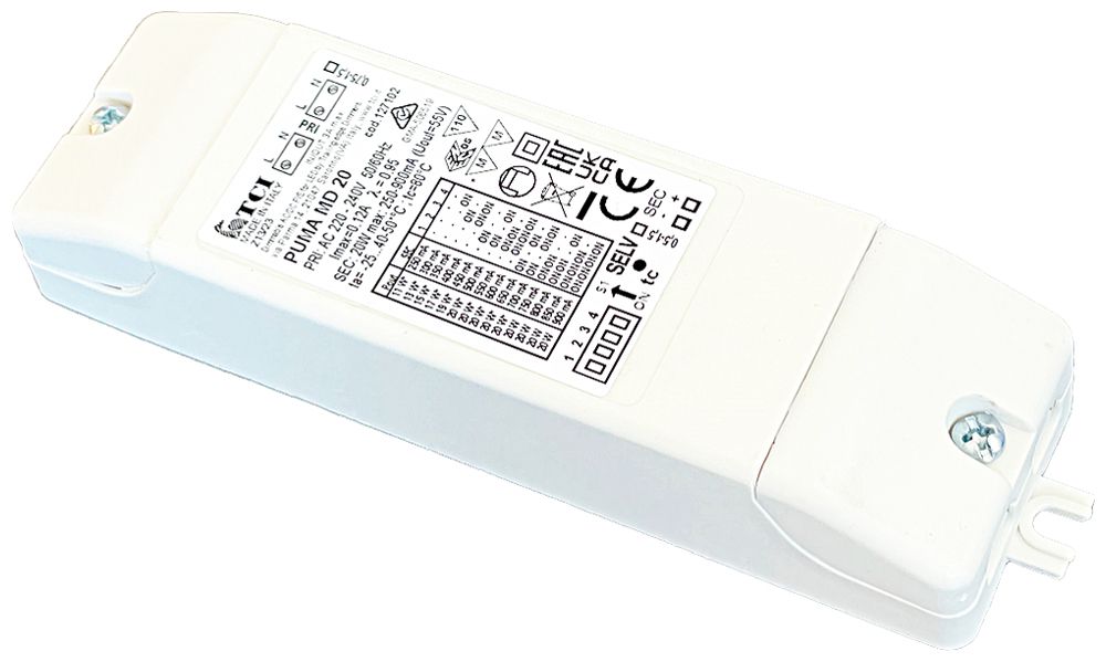LED-Betriebsgerät PUMA MD 20 Phasenabschnitt 250…900mA 20W 140×38×26mm
