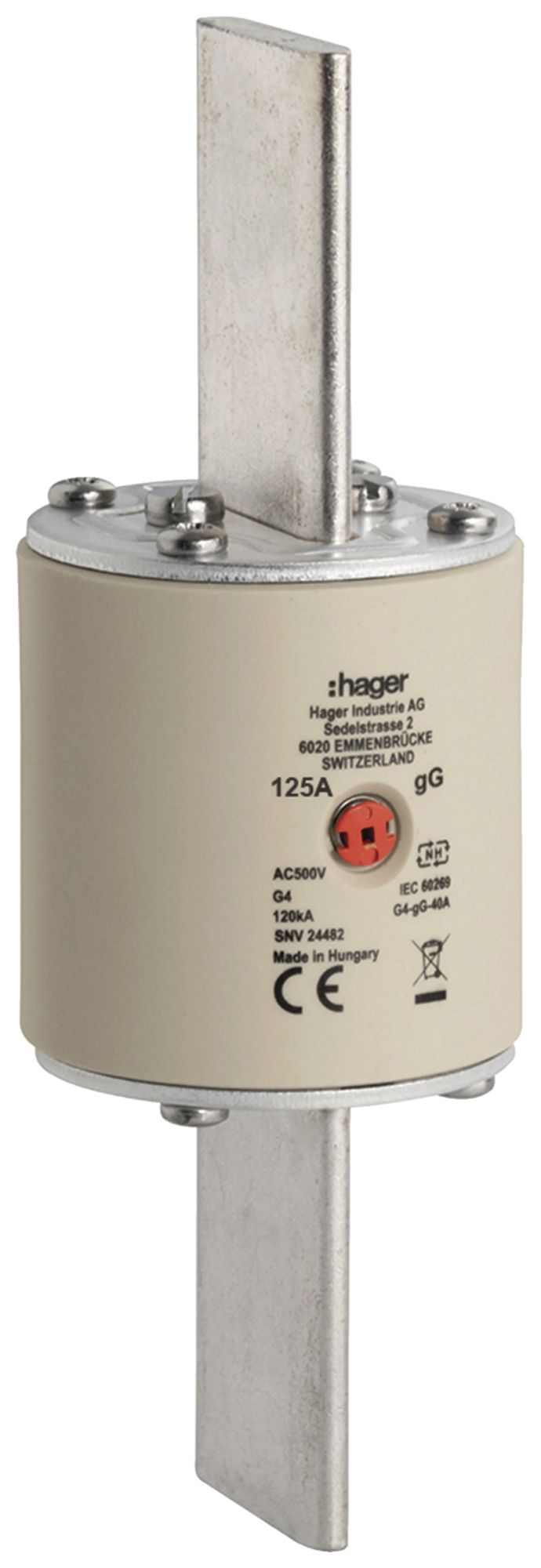 Fusibile HPC Hager SEV G4 500V AC 125A gG indicatore centrale