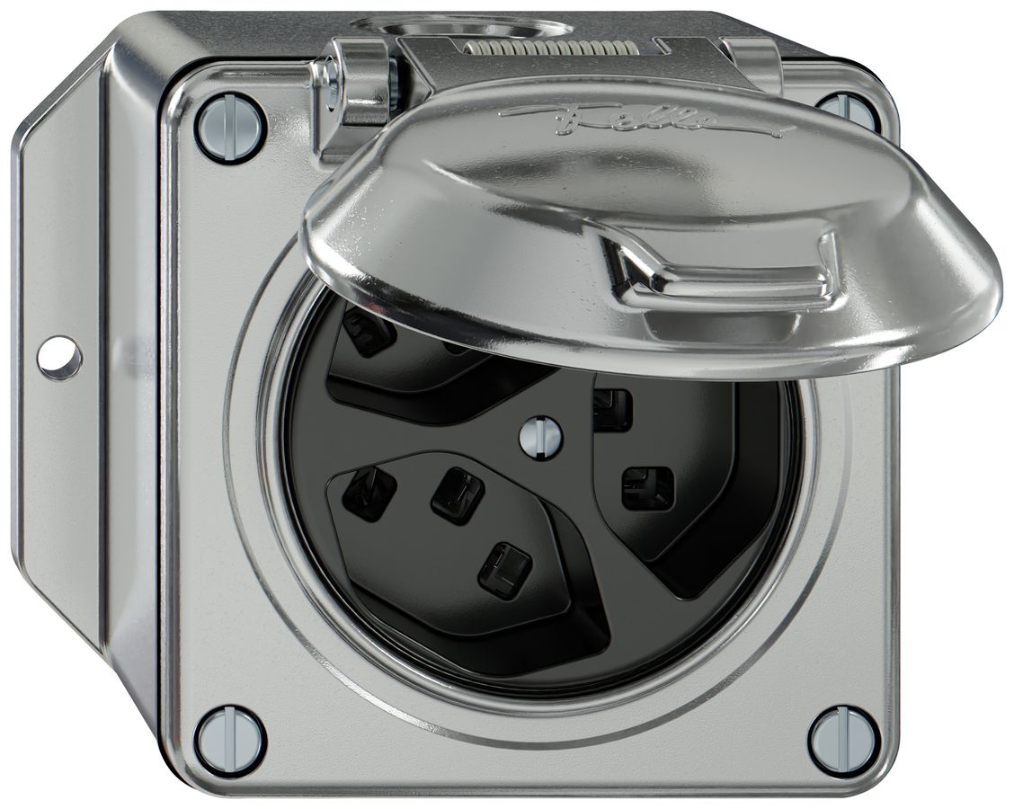 Presa AP ELEMENT 3×tipo 23 16A 250V IP20 con coperchio alluminio