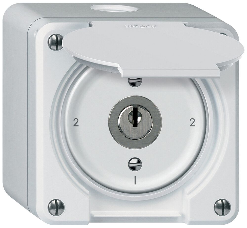 Interruttore a chiave AP robusto deviatore 16A 250V 86×86mm bianco