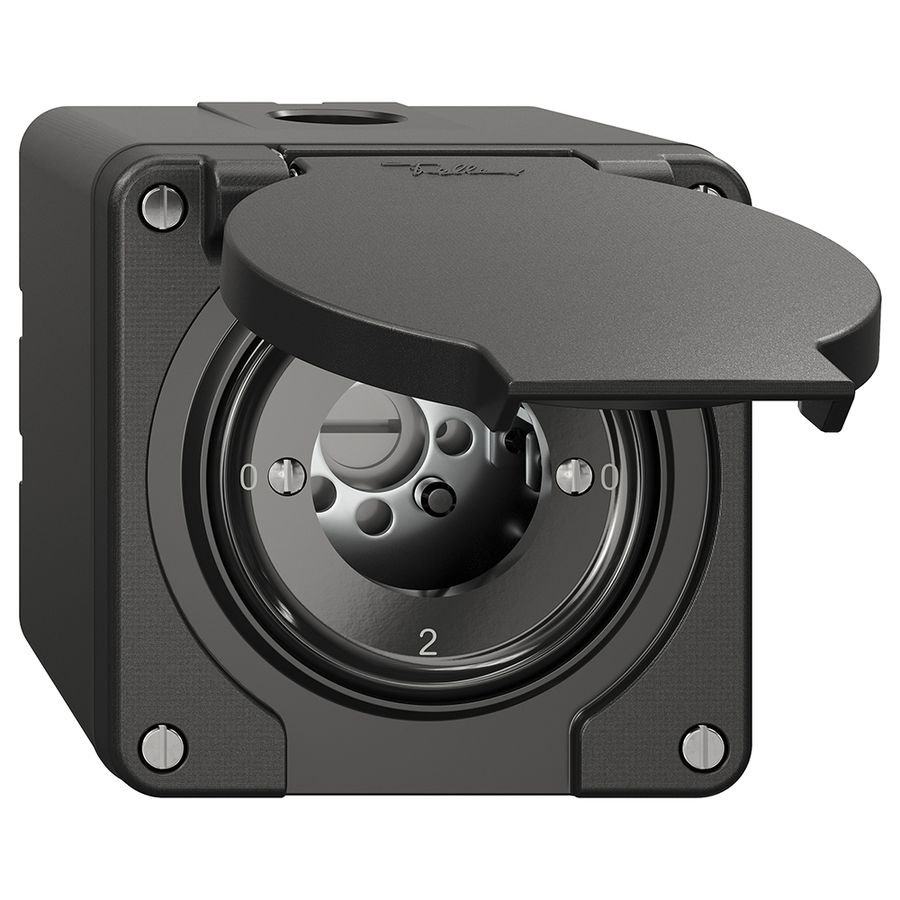 Interruttore rotativo NAP NEVO, 2/2L, senza cilindro, KS, 0-1-0-2, nero