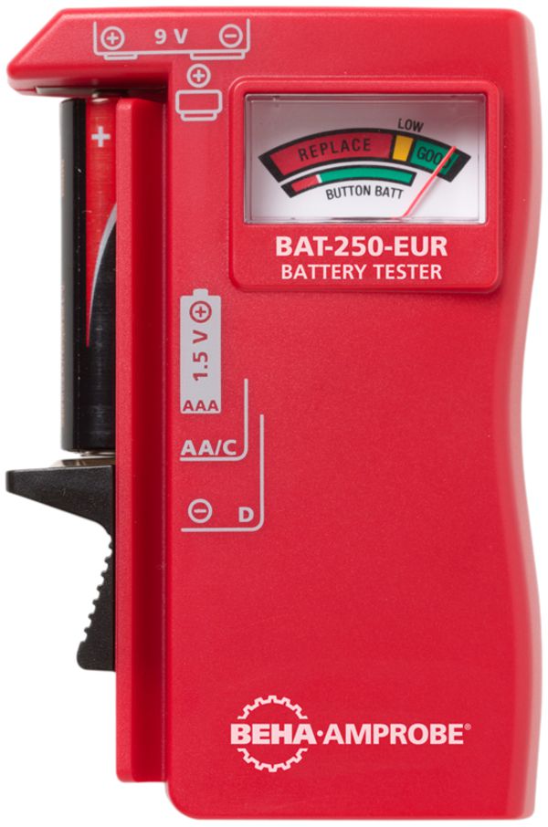 Tester per batterie BAT-250-EUR per 9V, AAA, AA.C.D.1.5V cel.orol.