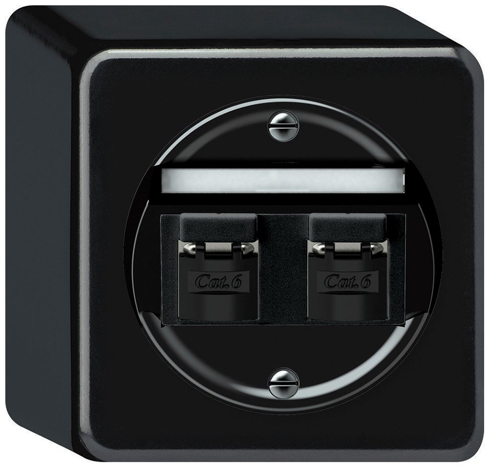 AP-Anschlussdose origin 2×RJ45 8(8) Kat.6 schräg geschirmt 88×88×54mm schwarz