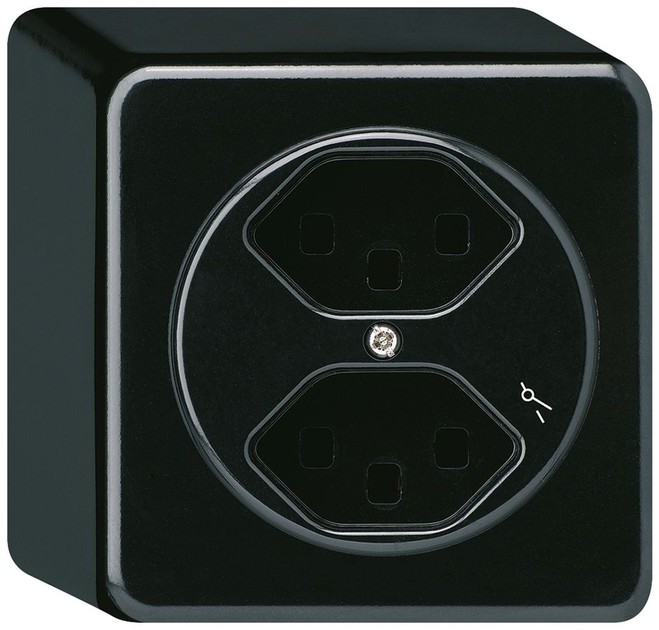 AP-Steckdose Hager basico 2×Typ 23 1×S Q schwarz