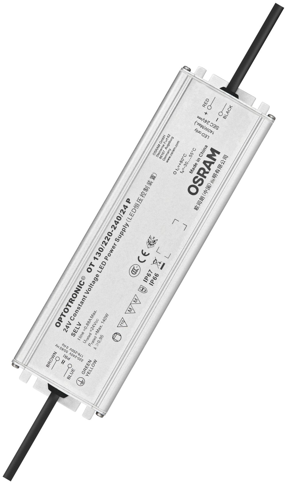 Convertitore LED OT 130/220…240/24 P 130W 24VDC 220×63×37mm IP66