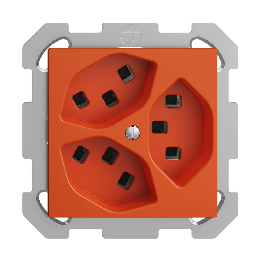 UP-Steckdose 3×T23 16A orange EDIZIOdue, mit Steckklemmen