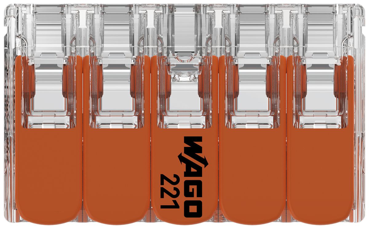 Borne de connexion WAGO 221 10×0.2…4mm² levier 32A 450V orange transparent
