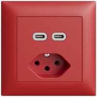 Prise ENC USB 2×type C + type 13 Feller EDIZIOdue FMI 230V 3000mA berry