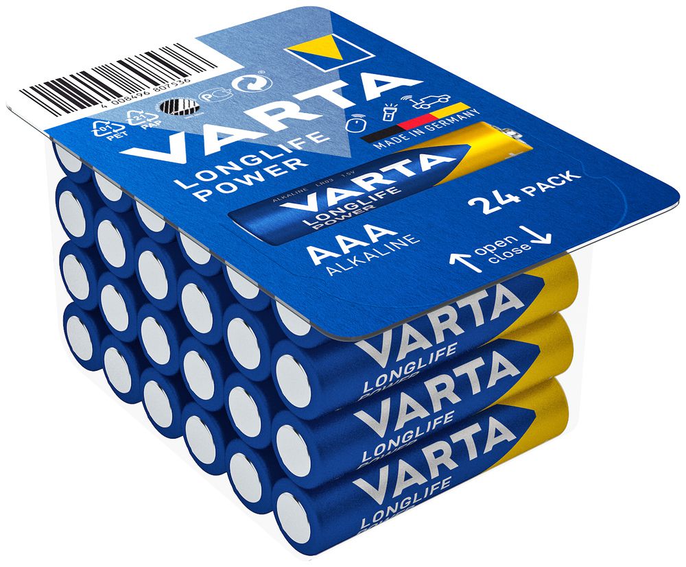 Pila alcalina VARTA Longlife Power AAA pacchetto a 24 pezzi