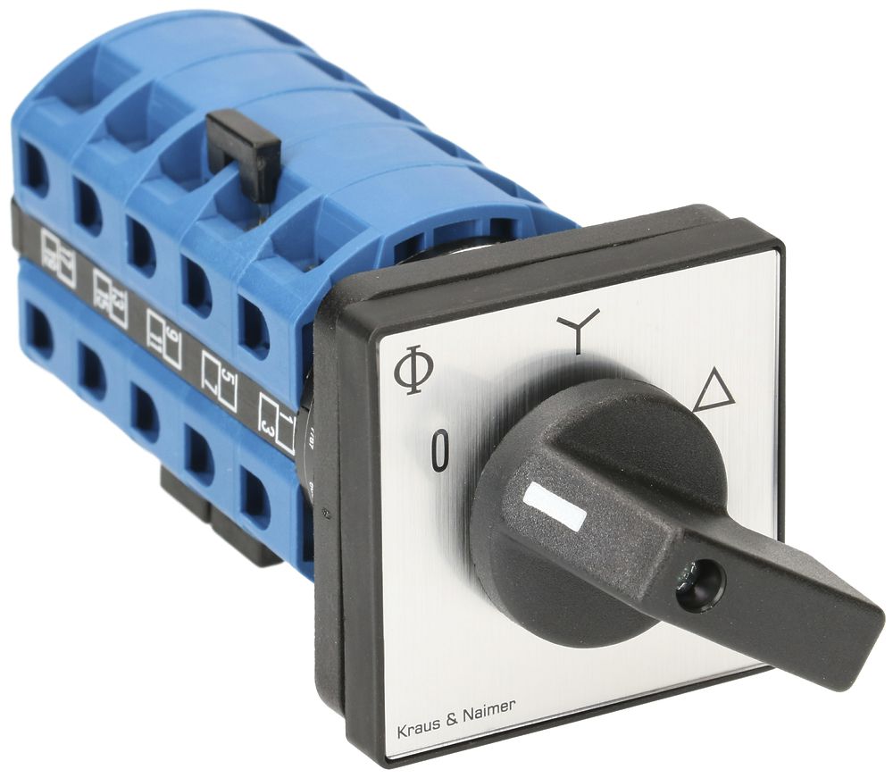 EB-Drehschalter K&N, 25A/690V 4L, Griff sz, 48×48mm, Ø 6mm, "0-Y-∆"