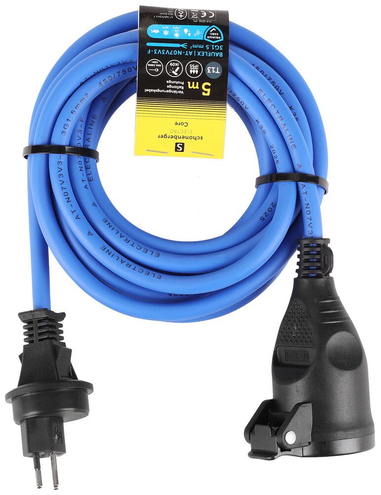 Cavo di prolunga Schönenberger gomma T13/T13 3×1.5mm² 10A IP55 5m blu