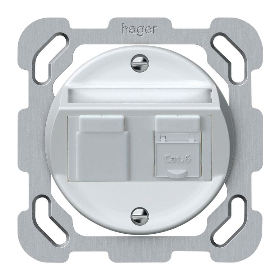 UP-Anschlussdose origin RJ45 8(8) Kat.6 schräg 77×77mm weiss