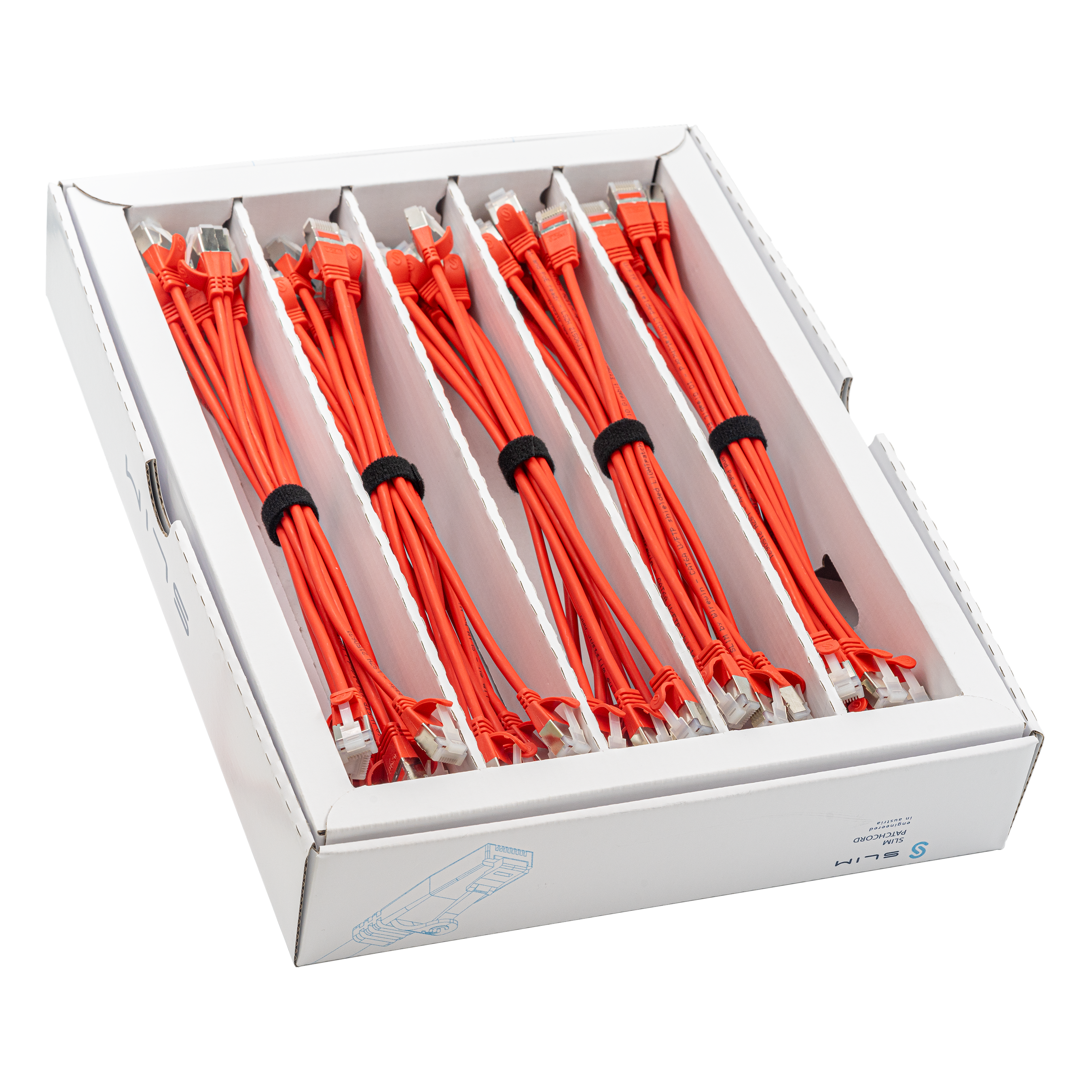 Cavo patch SLIM: 25cm, rosso, 50 pezzi Cat.6A, U/FTP, jack non infrangibile