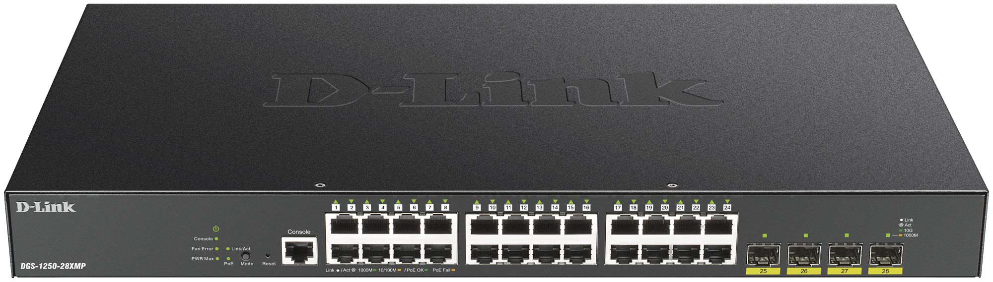 Switch D-Link DGS-1250-28XMP/E, 28-port smart managed Layer2/3 Gigabit PoE+