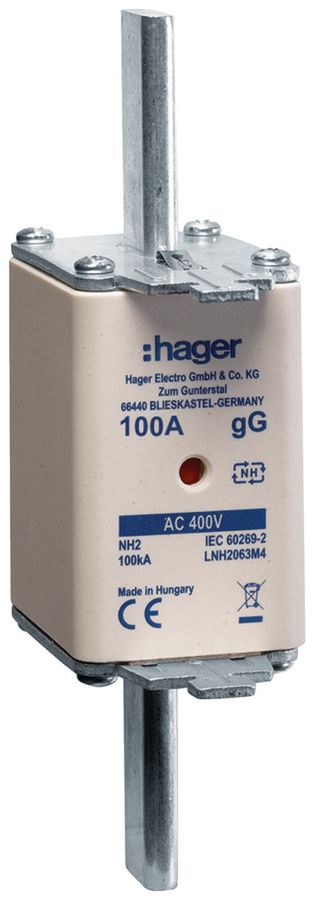 NH-Sicherung Hager DIN2c 400VAC 100A gG/gL Doppelkennmelder rostgeschützt