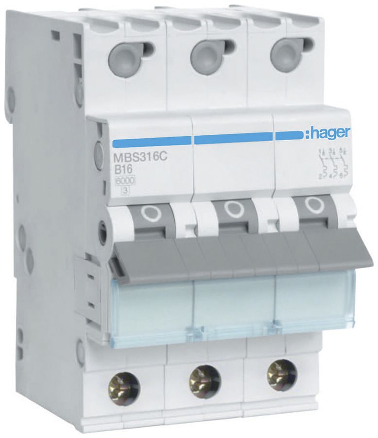 Leitungsschutzschalter Hager MCB quickconnect 3P 400V Typ B 16A Icn 6kA 3TE