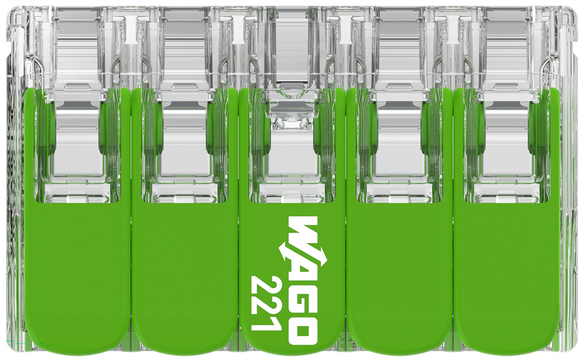 Borne de connexion WAGO Green Range 10L 0.2…4mm² avec levier vert transparent