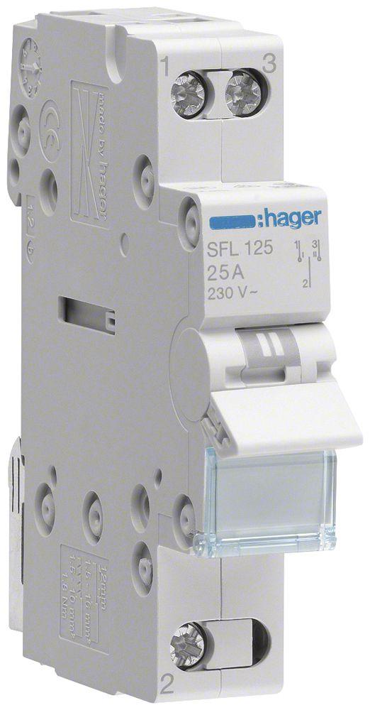 REG-Wechselschalter Hager SFL 25A 230V 0 Schliesser 0 Öffner 1 Wechsler 1TE