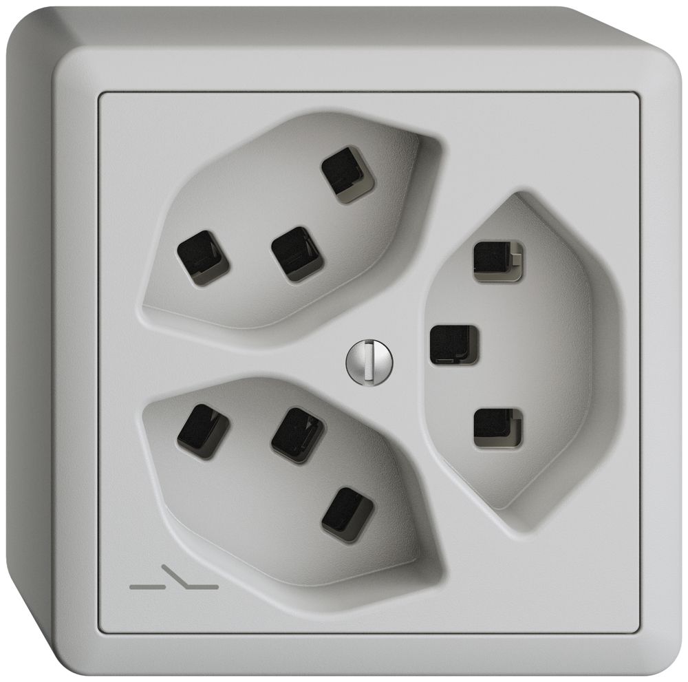 AP-Steckdose 3×T23 Feller EDIZIOdue FX54, 1×getrennt, Steckklemmen, hellgrau