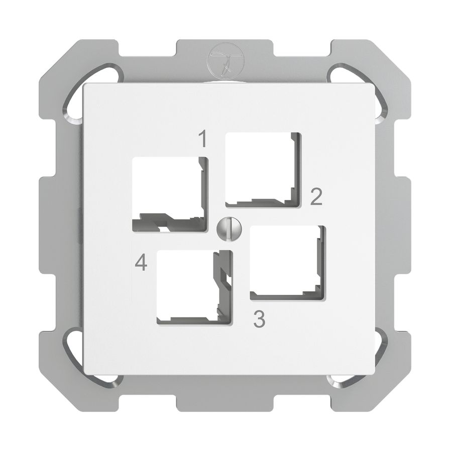 Kit de montage ENC EDIZIOdue FM EASYNET S-One, pour 4×RJ45, sortie droite, blanc