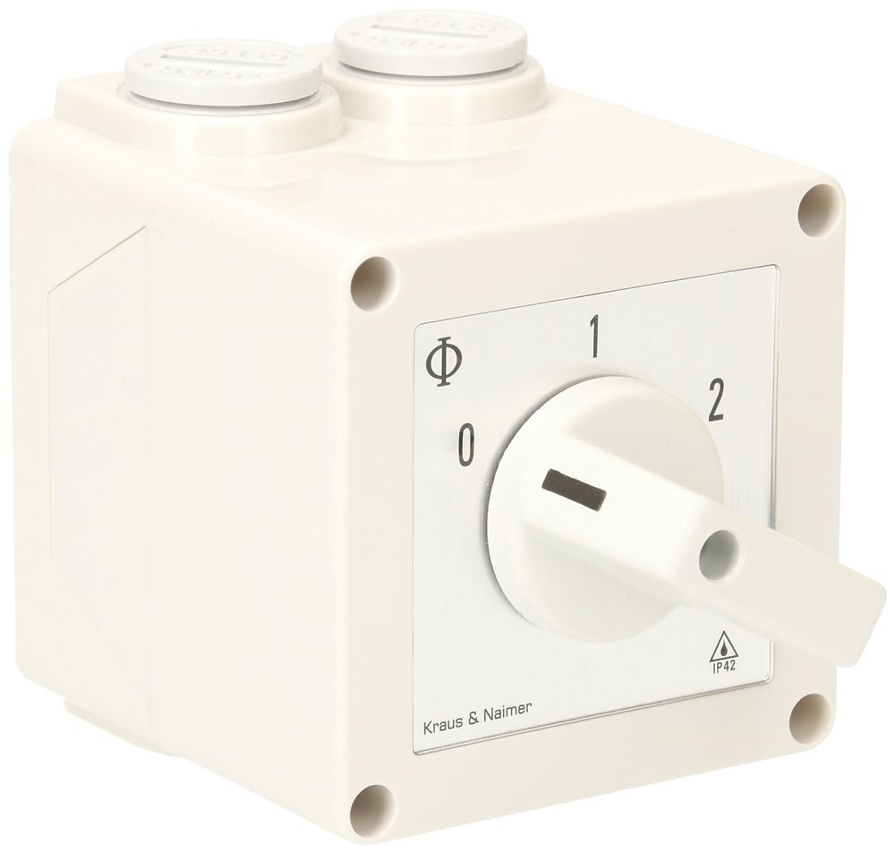 Interrupteur Dahlander AP K&N, 20A/690V 3L, 64×72×78mm, impression "0-1-2"