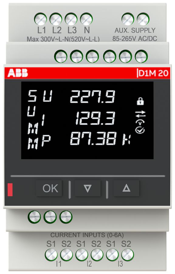 Multimetro AMD ABB D1M 20 V/A/Hz/P/E/THD 3LN 1A/5A Modbus RTU 3UM