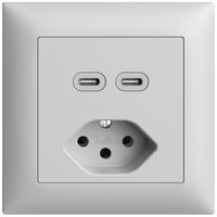 UP-Steckdose USB 2×Typ C + Typ 13 Feller EDIZIOdue FMI 230V 3000mA hellgrau