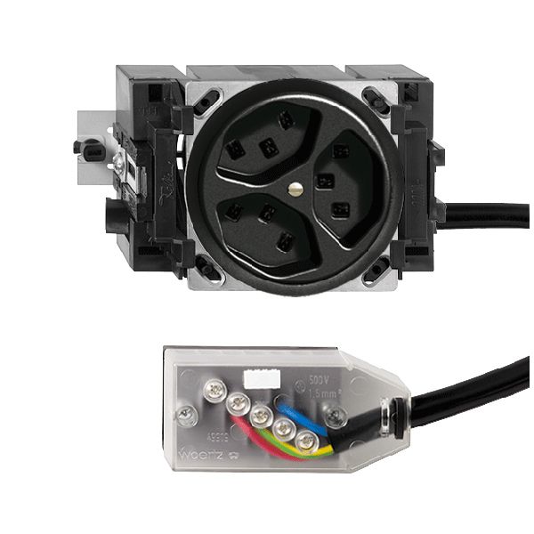 Presa INS 3×T23 16A nero 53mm L2 FH per Technofil