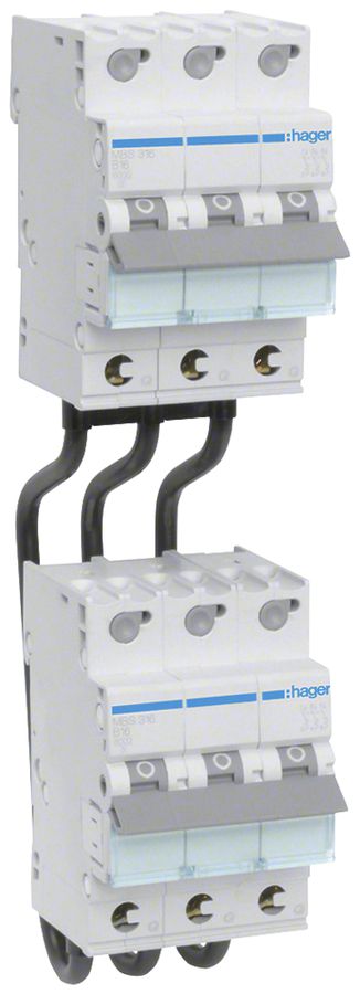 Barra di pontaggio Hager 3L 10mm² distanza dalla guida DIN 125mm nero/blu