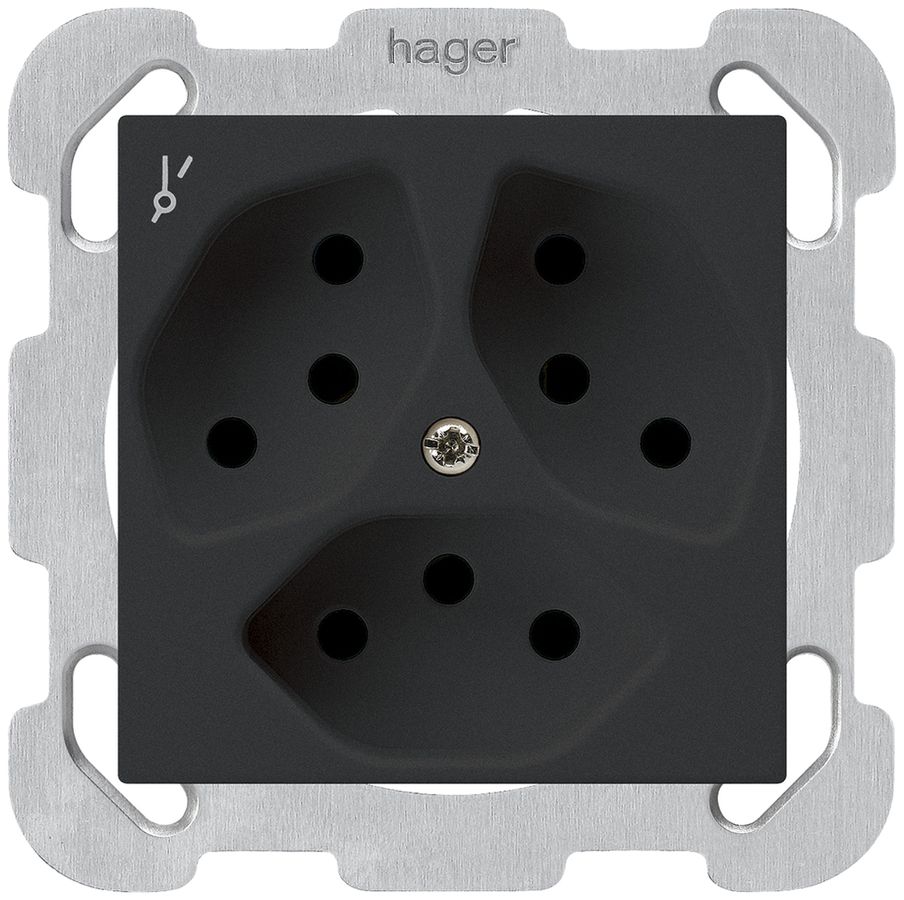 UP-Steckdose kallysto 3×T13/1 schwarz mit Kinderschutz mit Befestigungsplatte