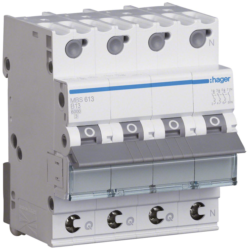 Leitungsschutzschalter Hager MCB quickconnect 4P 415V Typ B 13A Icn 6kA 4TE