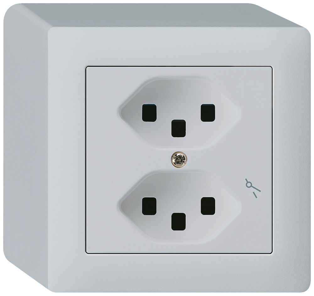 Prise AP Hager kallysto 2×T23 1×S Q gris clair