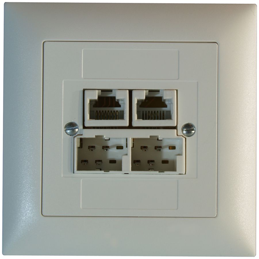 UP-Anschlussdose SOHO 2×TT/2×RJ45/u weiss getr.ITplus EDIZIOdue