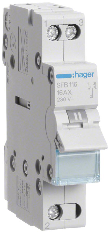 REG-Wechselschalter Hager SFB 16A 230V 0 Schliesser 0 Öffner 1 Wechsler 1TE