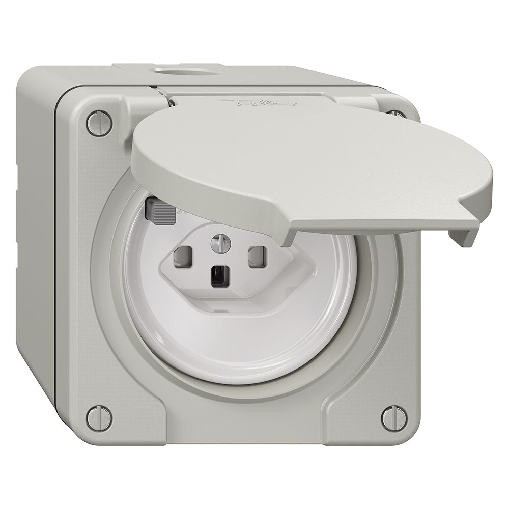 NAP-FI-Steckdose NEVO, 30mA, Typ 23, m.Shutter, m.Anschlussklemmen, lichtgrau