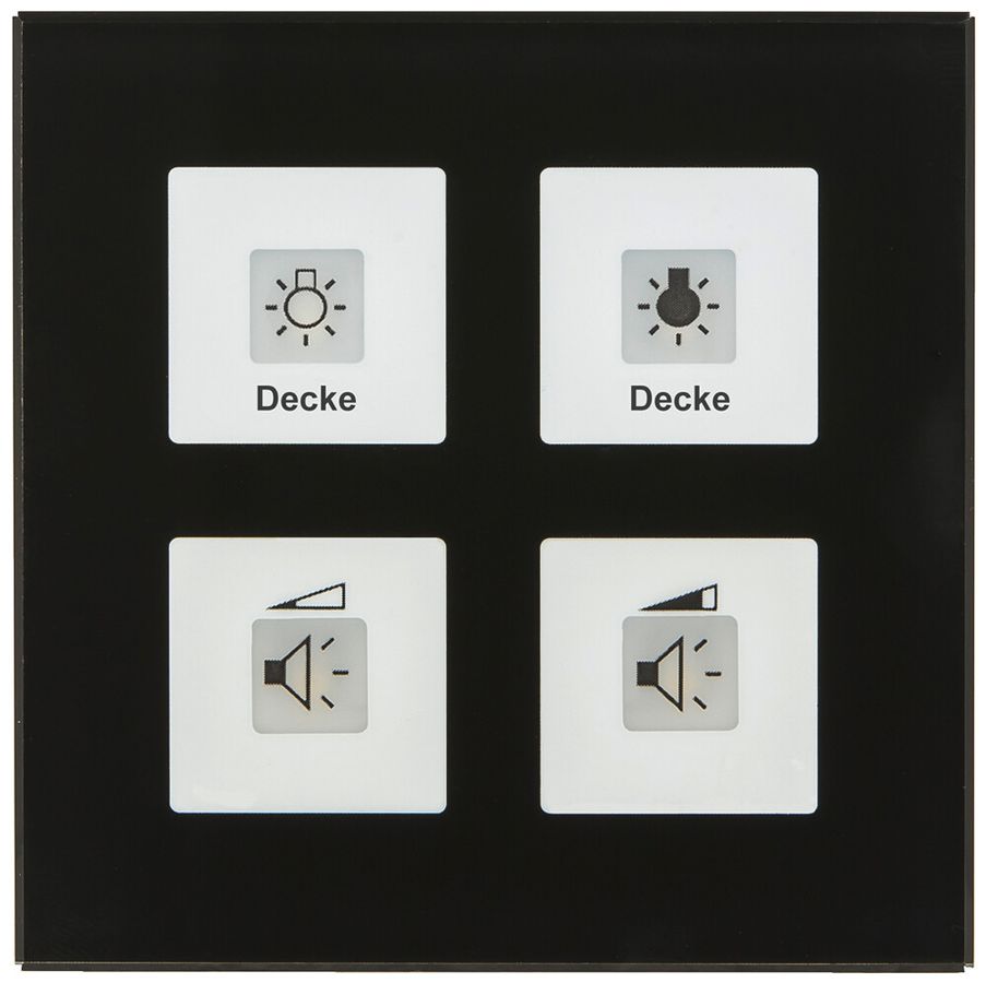 Poussoir KNX RF+ ENC MDT RF-GTT4S.01 4t/4a LED temp actionneur 2-can verre noir