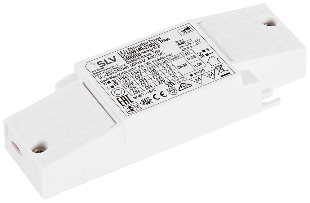 Alimentation LED SLV 6.8…10W 55V 180…270mA VAR 122×41×23mm