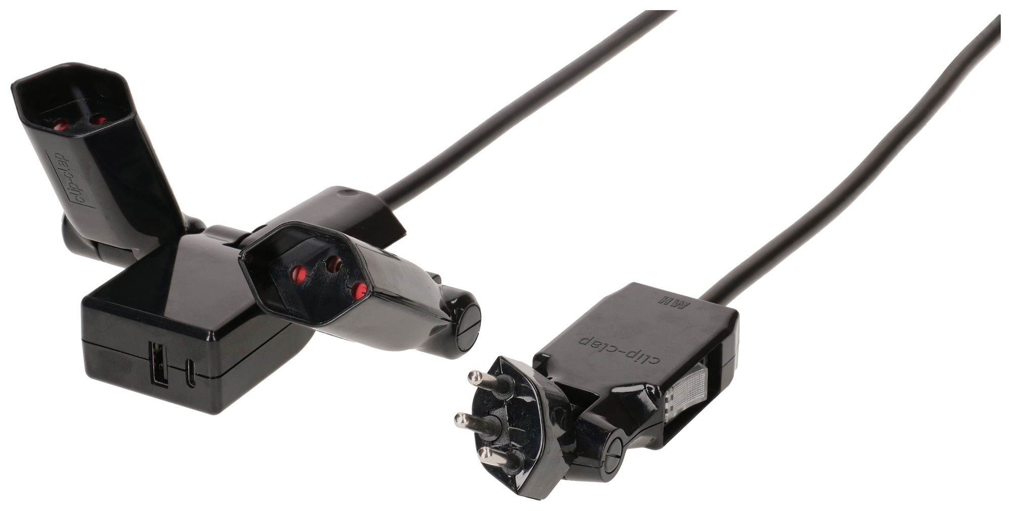 Prise multiple MH Clip-Clap 2×T13 USB A+C 18W Td 3×1mm² 2m noir