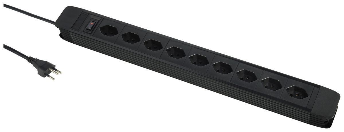 Prise multiple PRINCIPIO 9×type 13 horizontal câble 5m interrupteur noir