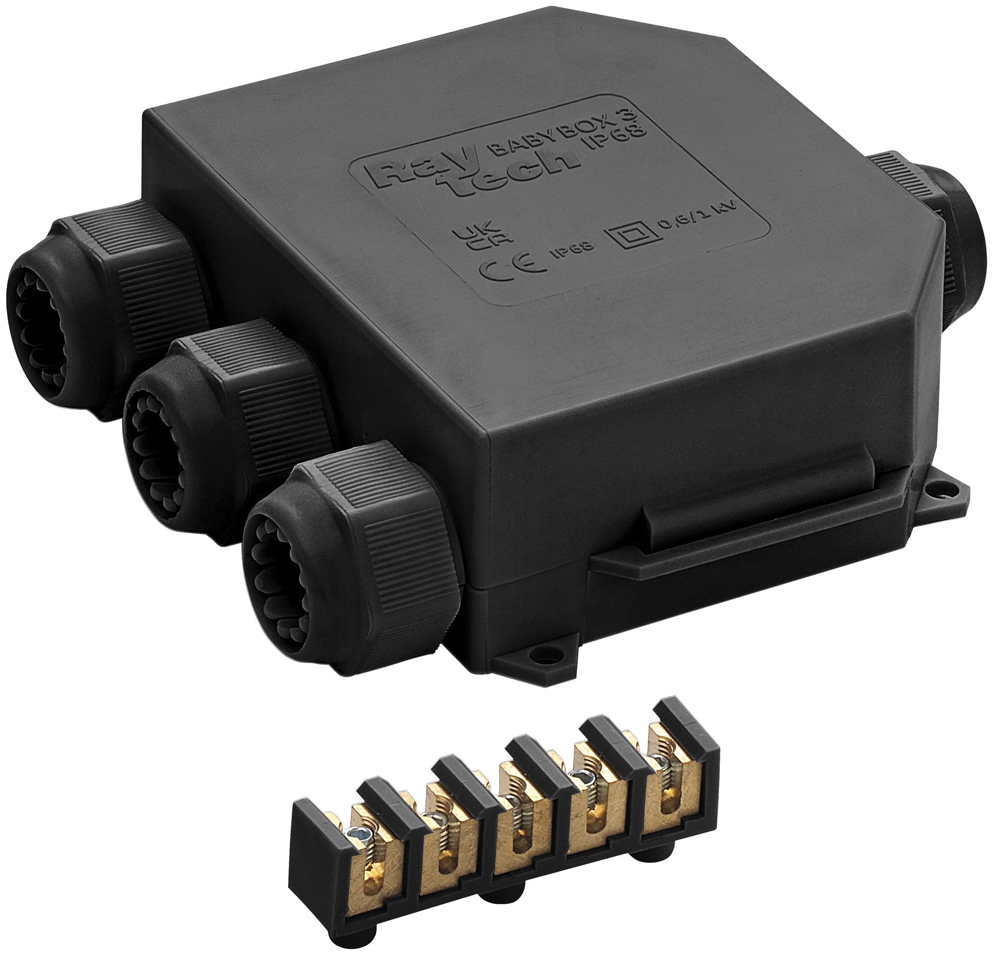 Boîte de dérivation AP Raytech BABY BOX3-N a.gel 5×6mm² Ø8…18mm IP68 noir