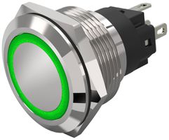 Leuchtdrucktaster EAO 82 1COM 24V Steckanschluss flach Ø22mm rastend grün