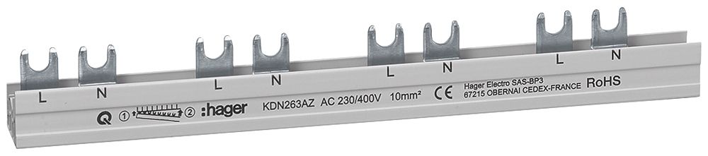 Gabel-Phasenschiene Hager 2P 10mm² für ARFxxxD 12 Module
