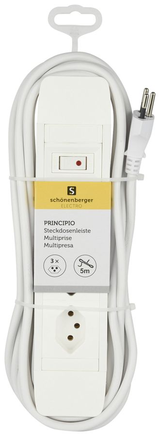 Prise multiple PRINCIPIO 3×type 13 horizontal câble 5m interrupteur blanc