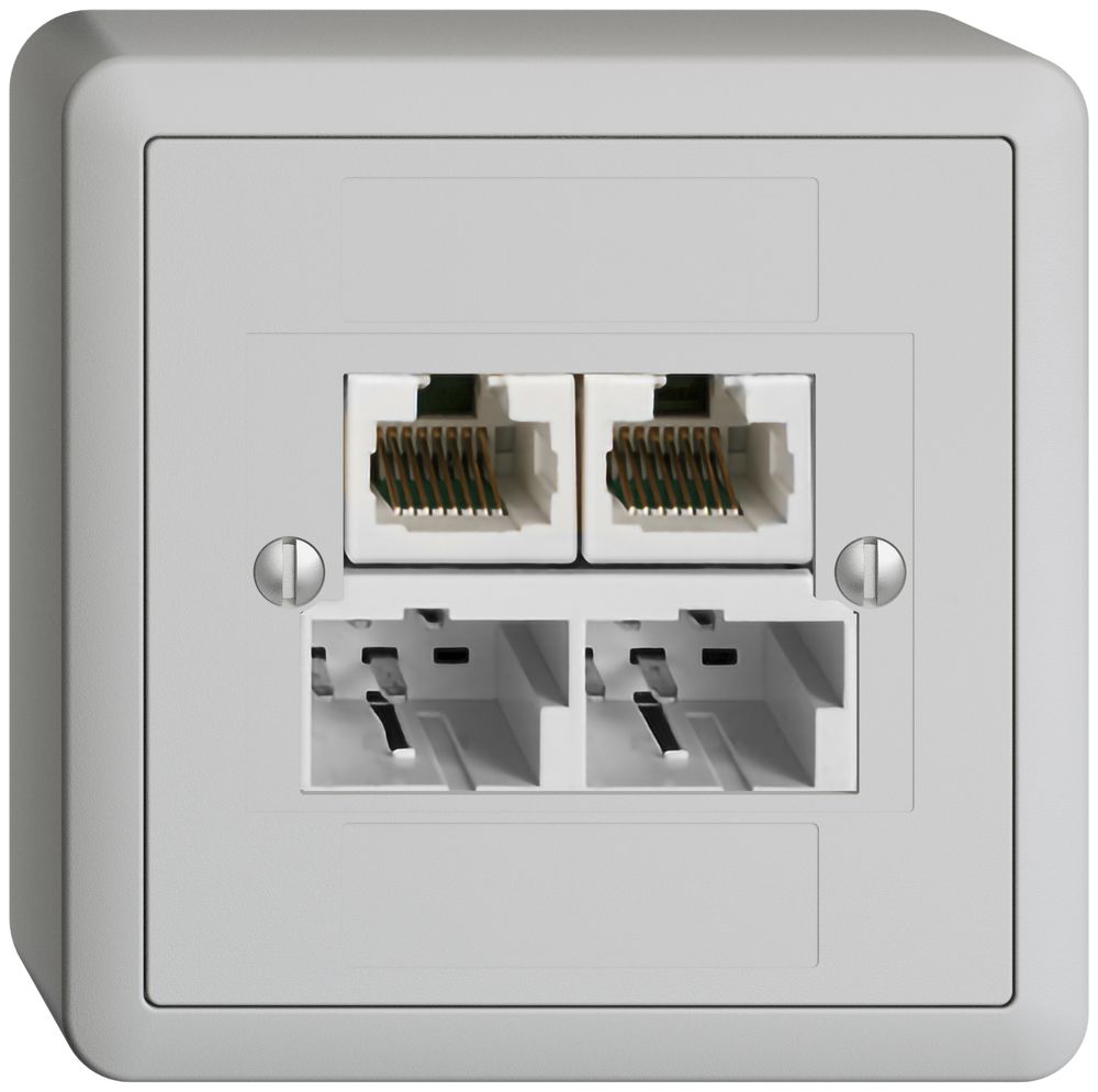 AP-Dose SOHO 2×TT/2×RJ45/u getr.ITplus EDIZIOdue hellgrau