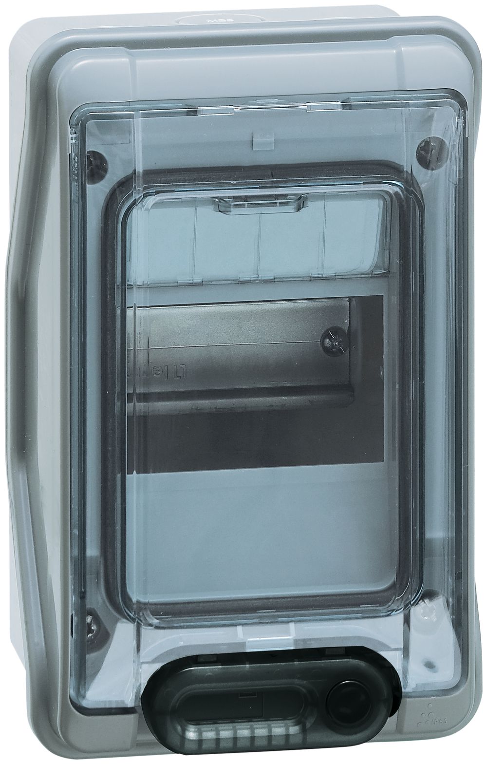 Tableau de distribution AP IP65 PLEXO3, 1 rangée×4UM +1, gris/transparent